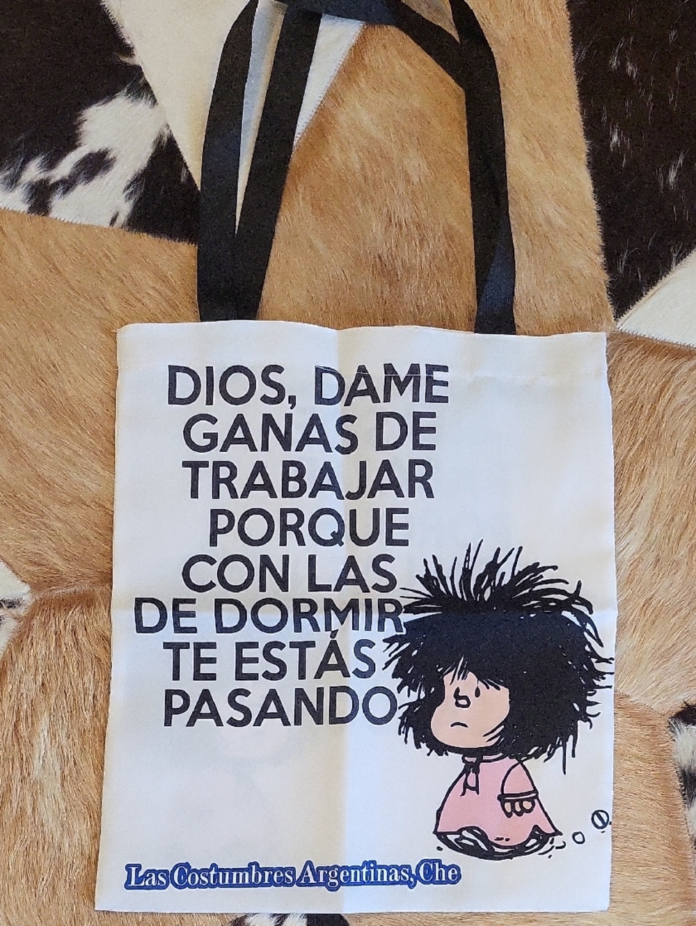 White Printed Tote Bag with Black Handles - NIP